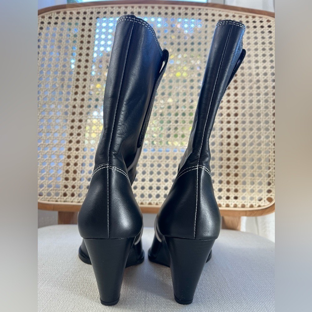 Zara Black Leather Western Boots Sculptural Wedge Heel Sz 7 SRPLS - Picture 9 of 11